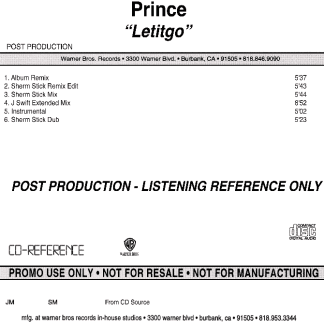 Prince USA Rare Reference Promo for "Letitgo" Unreleased #2