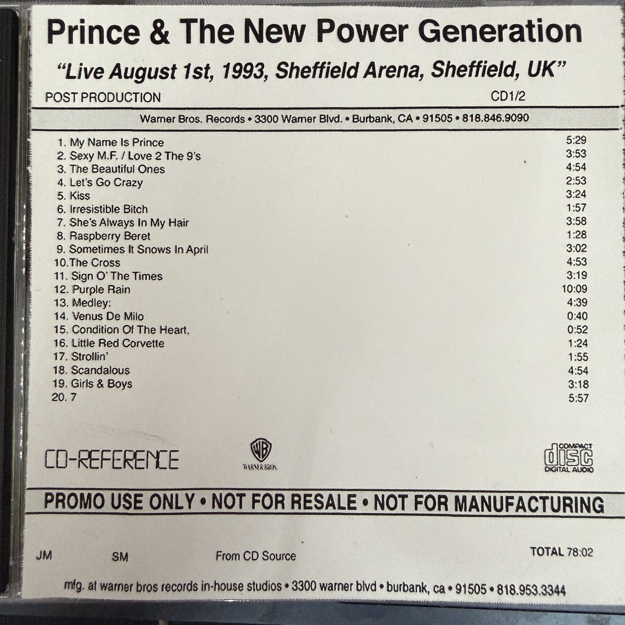 Prince & The New Power Generation - Sheffield 1st 1993 Live Promo CD SUPER RARE 2 X CD set