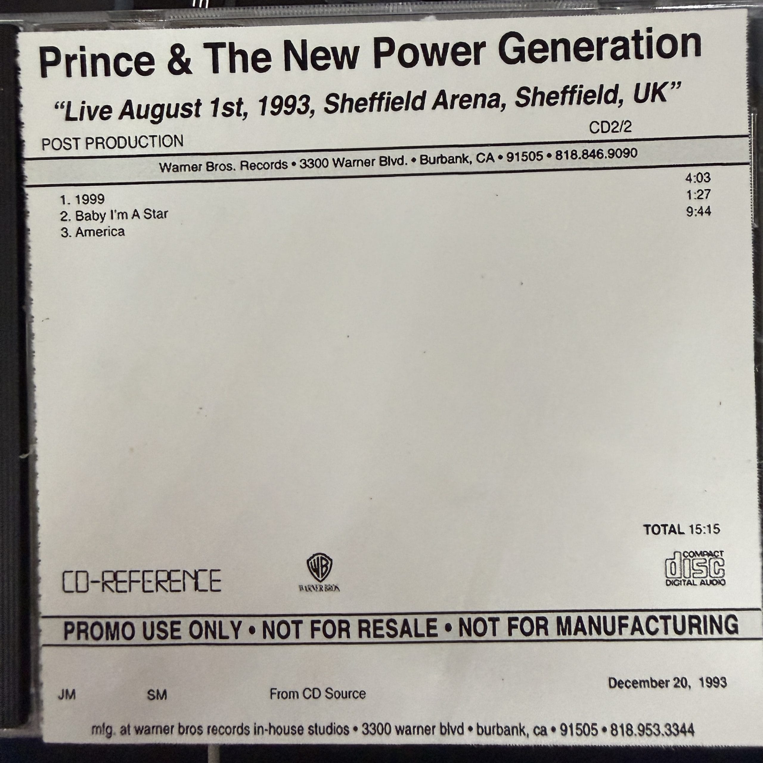 Prince & The New Power Generation - Sheffield 1st 1993 Live Promo CD SUPER RARE 2 X CD set - Image 2