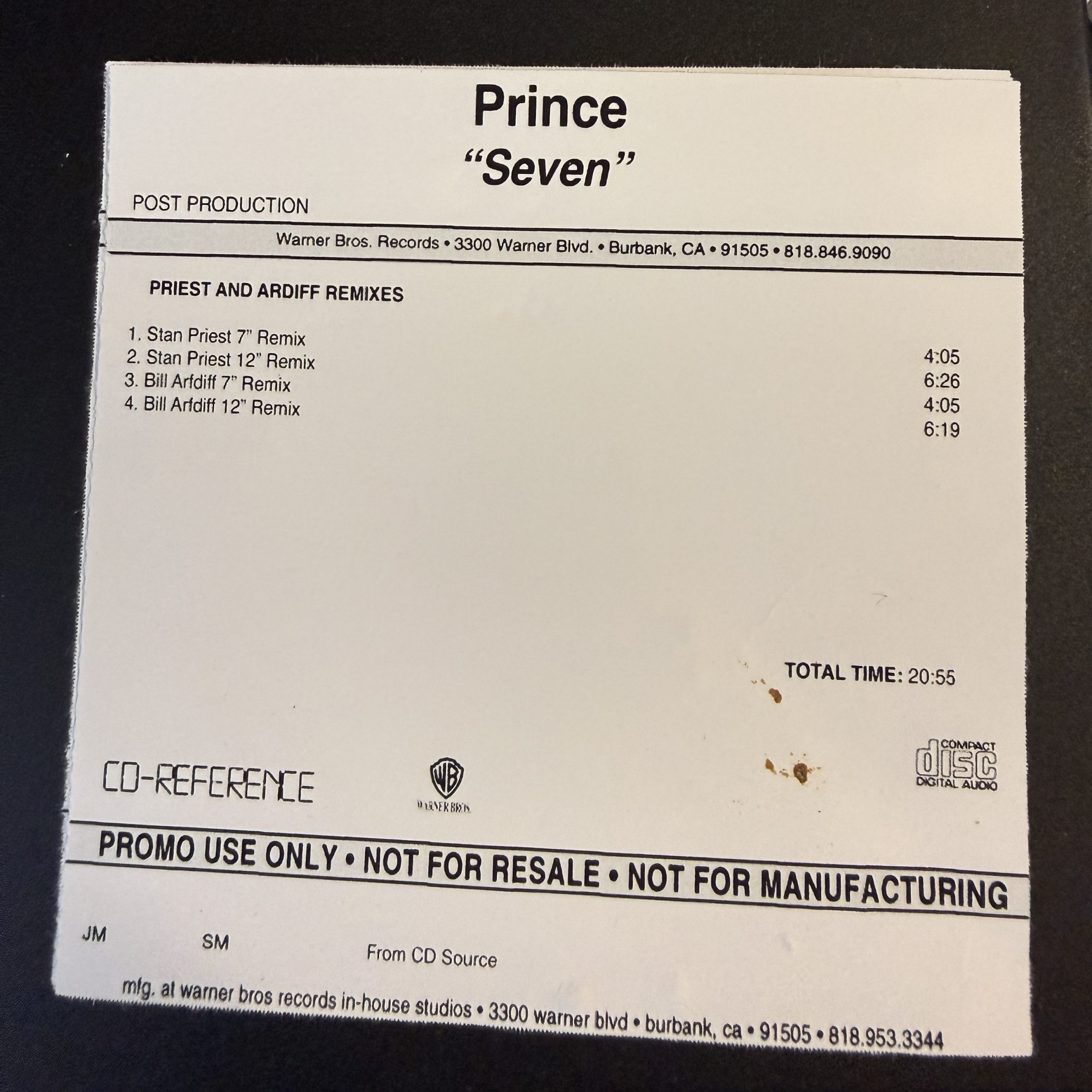 4 X Promo Warner Bros, CD Reference Singles for the Song "Seven" "7" (Copy) - Image 2